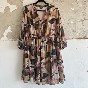 Torrid Dress Mini Clip Dot Front Keyhole Geometric Print 2X Size 2 Long Sleeve